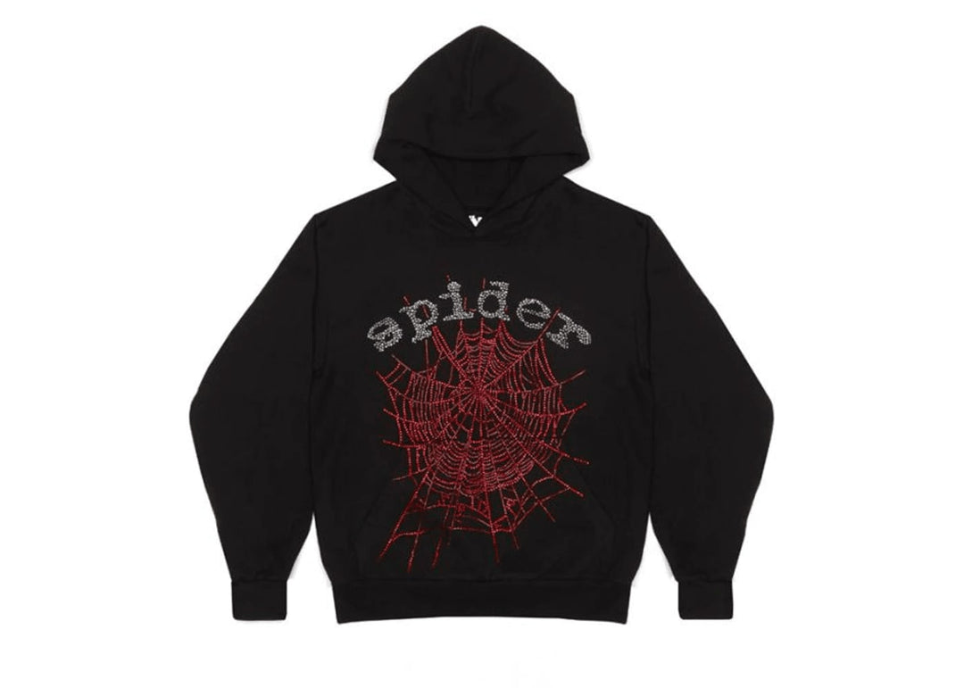 Sp5der OG Rhinestone Logo Hoodie Black