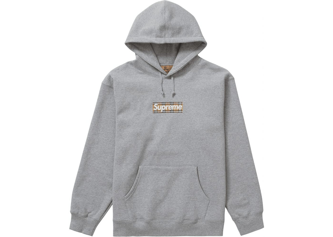 Supreme Burberry Box Logo Hooded Sweatshirt Heather Grey